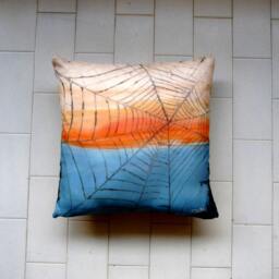 Hand Painted Pillow, Blue Orange Cushion Cover, Cover Pillows Silk, Painted Unique Gift, Spider - thumbnail 3
