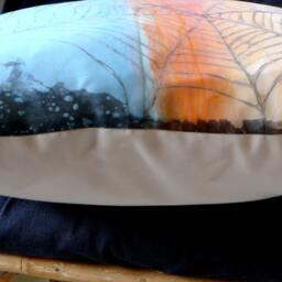 Hand Painted Pillow, Blue Orange Cushion Cover, Cover Pillows Silk, Painted Unique Gift, Spider - thumbnail 4