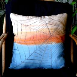 Hand Painted Pillow, Blue Orange Cushion Cover, Cover Pillows Silk, Painted Unique Gift, Spider - thumbnail 2