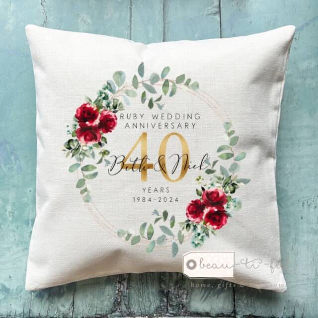 Personalised Mr Mrs Wedding Anniversary Gift Ruby 40 25 50 1St Burgundy Eucalyptus Greenery Design Linen Style Cushion Decor Cover