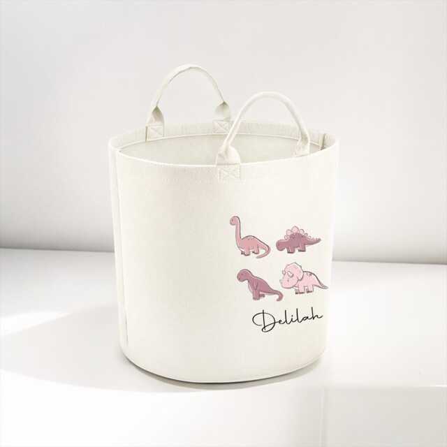 Personalised Dinosaur Toy Storage, Tub, Storage Basket, Box, Baby Shower Gift, Baby Nursery, Blanket Pink Dinosaurs Any Text - image 1