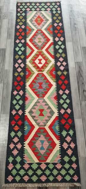Multicolour Wool Kilim Runner, Handmade Artisan Afghan Turkish Persian Qashqai Moroccan Navajo Flatweave, Natural Rug 249x70 cm - image 1