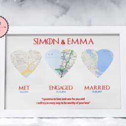 Wedding Gift Print, Engagement 1st Anniversary Gift, Mapped Heart Art, Keepsake, Map Lover Print Only - thumbnail 2