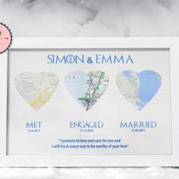 Wedding Gift Print, Engagement 1st Anniversary Gift, Mapped Heart Art, Keepsake, Map Lover Print Only - thumbnail 3