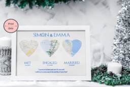 Wedding Gift Print, Engagement 1st Anniversary Gift, Mapped Heart Art, Keepsake, Map Lover Print Only - thumbnail 1