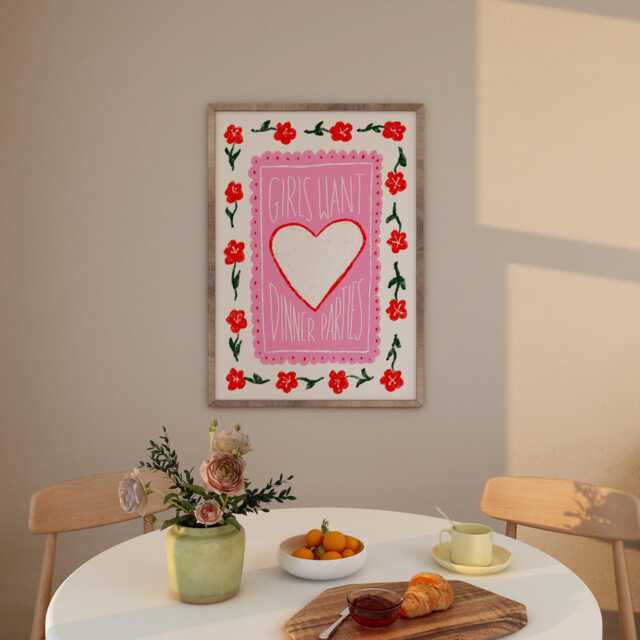 Girls Want Dinner Parties Art Print, Retro Kitchen Wall - image 1
