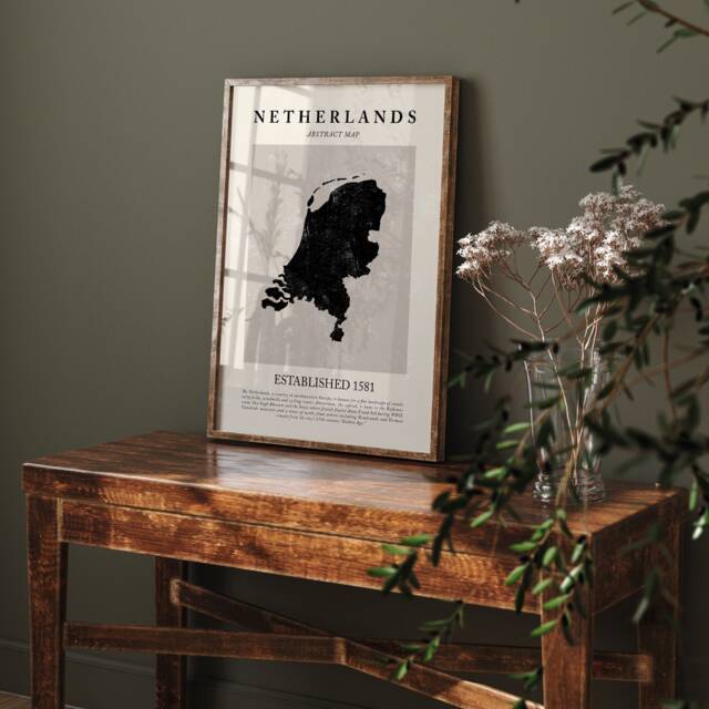 Netherlands Map Vintage Abstract Wall Art Print Picasso + Matisse Inspired Travel Poster - image 1