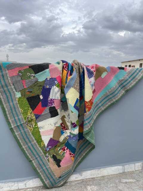Indian Handmade Vintage Kantha Quilt Reversible Patchwork Block Print Cotton Bedspread - image 1