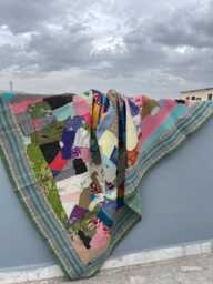 Indian Handmade Vintage Kantha Quilt Reversible Patchwork Block Print Cotton Bedspread - thumbnail 1