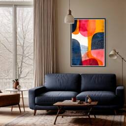 Colourful Shapes Abstract Art Print Dots Watercolour Geometric Line Painting Nordic Design Artwork Colour Splash Pop Home Wall Decor Gift - thumbnail 3