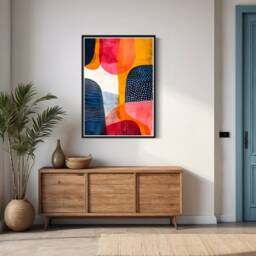 Colourful Shapes Abstract Art Print Dots Watercolour Geometric Line Painting Nordic Design Artwork Colour Splash Pop Home Wall Decor Gift - thumbnail 2