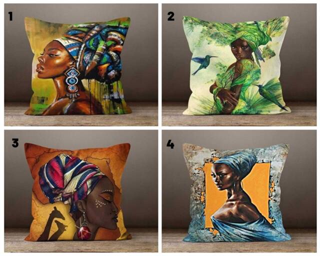 African Woman Girl Cushions Cover/African Bedding Home Decor/Rustic Cushion Case/Authentic Decor/Farmhouse Ethnic Design Case - image 1