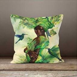 African Woman Girl Cushions Cover/African Bedding Home Decor/Rustic Cushion Case/Authentic Decor/Farmhouse Ethnic Design Case - thumbnail 3