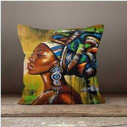 African Woman Girl Cushions Cover/African Bedding Home Decor/Rustic Cushion Case/Authentic Decor/Farmhouse Ethnic Design Case - thumbnail 2