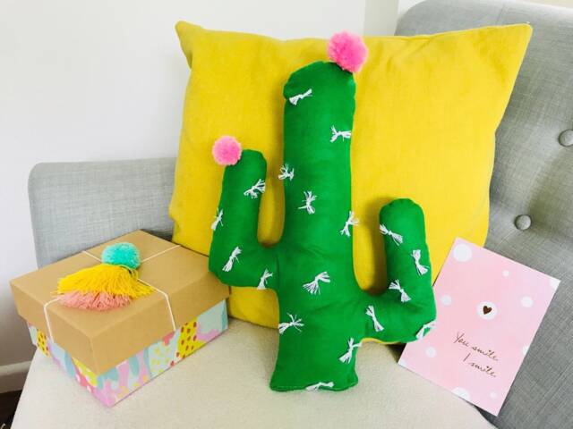 Cactus Cushion With Pom Flowers - image 1