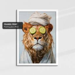 Lion Beauty Care Towel Bath Tub Framed Poster Print & Canvas Wall Decor Art Painting Bedroom Home Bathroom Funny Animal Lover Gift - thumbnail 3