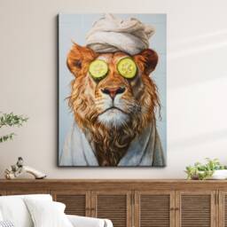 Lion Beauty Care Towel Bath Tub Framed Poster Print & Canvas Wall Decor Art Painting Bedroom Home Bathroom Funny Animal Lover Gift - thumbnail 1