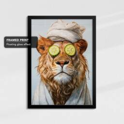 Lion Beauty Care Towel Bath Tub Framed Poster Print & Canvas Wall Decor Art Painting Bedroom Home Bathroom Funny Animal Lover Gift - thumbnail 2