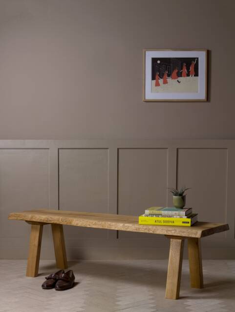 Konk ??? Waney-st??ng Bench [Wooden Legs] Bespoke Sizes Available Live Edge Oak Modern Seat, Minimalist Dining, Hallway Seating, Side Table - image 1