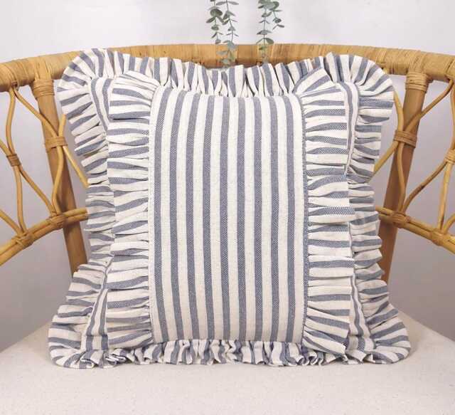 Bohemian Striped Linen Pillow Cover With Frill Edge - image 1