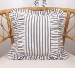 Bohemian Striped Linen Pillow Cover With Frill Edge - thumbnail 1