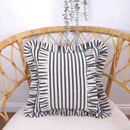 Bohemian Striped Linen Pillow Cover With Frill Edge - thumbnail 4