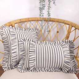 Bohemian Striped Linen Pillow Cover With Frill Edge - thumbnail 2