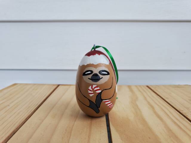 Sloth Santa Ornament, Tropical Animal, Coastal Farmhouse Christmas Shelf Sitter Tiered Tray Wood Decorations, Personalized Gift - image 1