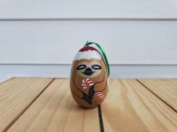 Sloth Santa Ornament, Tropical Animal, Coastal Farmhouse Christmas Shelf Sitter Tiered Tray Wood Decorations, Personalized Gift - thumbnail 1