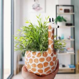 Customizable Cute Handmade Ceramic Giraffe Pot - Personalized Special Gift Animal Figure New Home Succulent, Flower - thumbnail 1