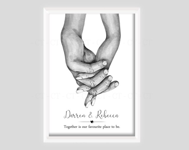 Personalised Couple Print Gift Hands Unframed Black & White Names Quote Wife Husband Partner Valentines Engagement Love Anniversary Line - image 1