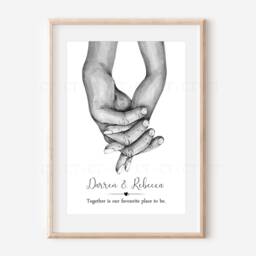 Personalised Couple Print Gift Hands Unframed Black & White Names Quote Wife Husband Partner Valentines Engagement Love Anniversary Line - thumbnail 2