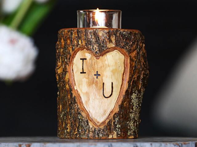 Custom Etched Initials Wood Heart Tealight Or Votive Candle Holder - Personalize Your Burned in 5 Year Anniversary Gift - image 1