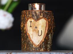 Custom Etched Initials Wood Heart Tealight Or Votive Candle Holder - Personalize Your Burned in 5 Year Anniversary Gift - thumbnail 1
