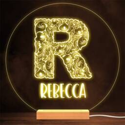 Floral Font Letter Initial R Personalised Gift Lamp Night Light - thumbnail 1
