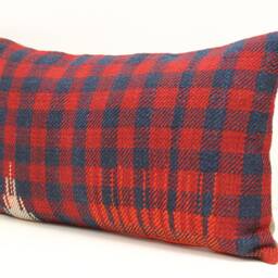 Vintage Turkish Kilim Pillow Cover, Red & Navy Plaid, 12x20 - thumbnail 3