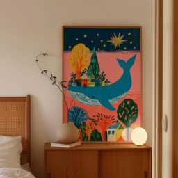 Whale Village Poster, Folk Art Wall Art, Coastal Fantasy Print - thumbnail 2
