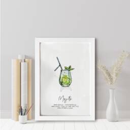Mojito Cocktail Recipe Print Illustrated Bar Cart Wall Art - thumbnail 1