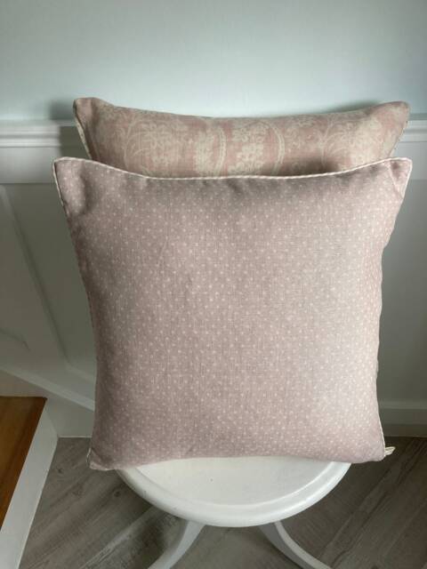 Peony & Sage Dots With An Andalusian Pink Background On Stone Piped Cushion Cover Made To Order 45cmsq - image 1
