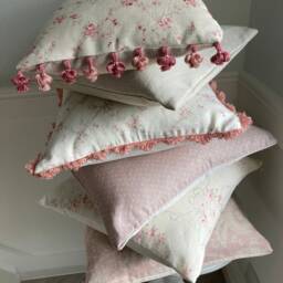 Peony & Sage Dots With An Andalusian Pink Background On Stone Piped Cushion Cover Made To Order 45cmsq - thumbnail 3