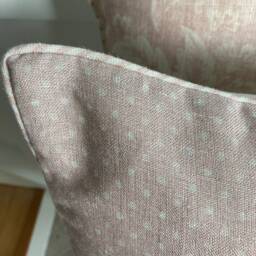 Peony & Sage Dots With An Andalusian Pink Background On Stone Piped Cushion Cover Made To Order 45cmsq - thumbnail 2