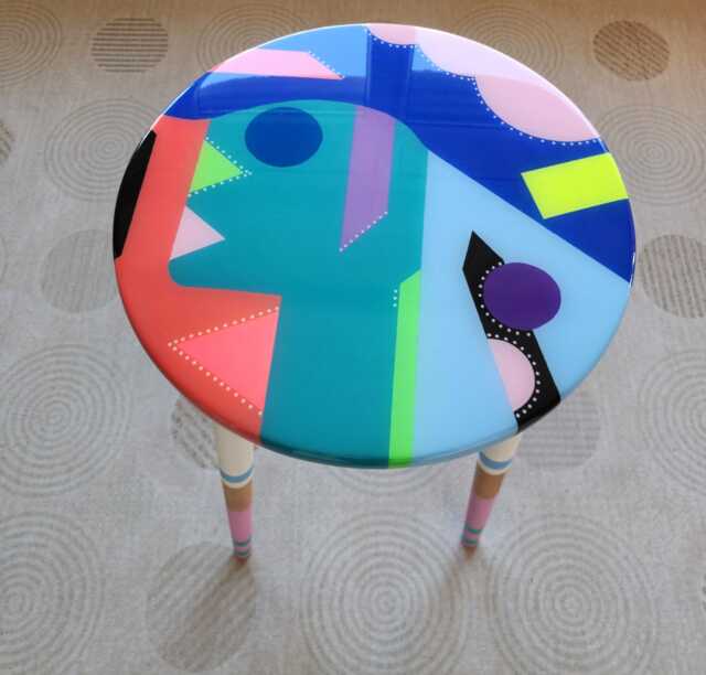 Blue Resin Coffee Table Abstract Boho Side Table With Painted Legs - image 1