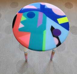 Blue Resin Coffee Table Abstract Boho Side Table With Painted Legs