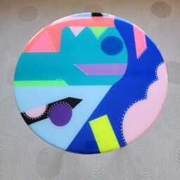 Blue Resin Coffee Table Abstract Boho Side Table With Painted Legs - thumbnail 2