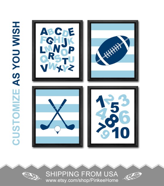 Sports Alphabet Nursery Wall Art Football, Golf Prints - Set Of 4 - image 1