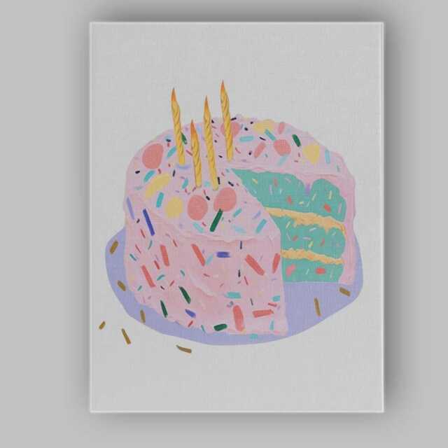 Pastel Sprinkle Birthday Cake Watercolour Dessert Illustration Canvas Wall Art Print Decor Picture Ready To Hang - image 1