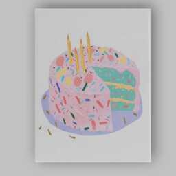Pastel Sprinkle Birthday Cake Watercolour Dessert Illustration Canvas Wall Art Print Decor Picture Ready To Hang - thumbnail 1