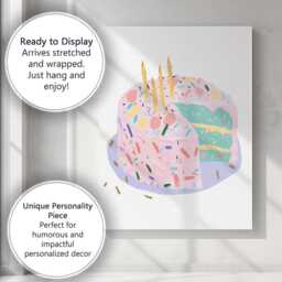 Pastel Sprinkle Birthday Cake Watercolour Dessert Illustration Canvas Wall Art Print Decor Picture Ready To Hang - thumbnail 3