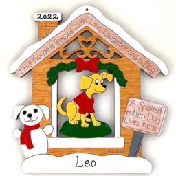 Personalized Spoiled Dog House Christmas Ornament-Wood, Hand Painted, Laser Cut - thumbnail 4