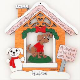 Personalized Spoiled Dog House Christmas Ornament-Wood, Hand Painted, Laser Cut - thumbnail 3